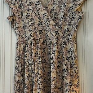 Pact Women’s ' Floral Faux Wrap Dress in Cream, Black and Soft Pink